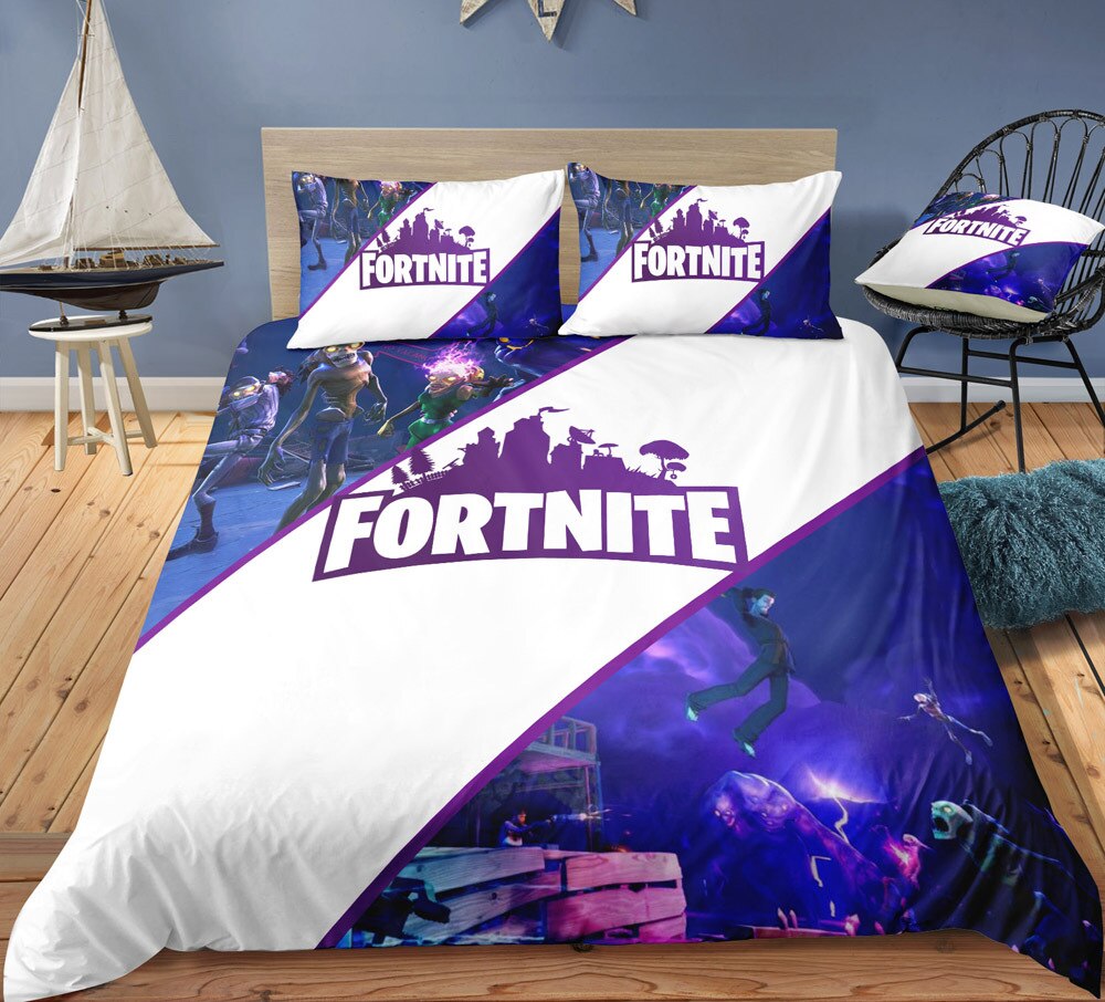 Biało-Fioletowa Poszwa Na Kołdrę Fortnite